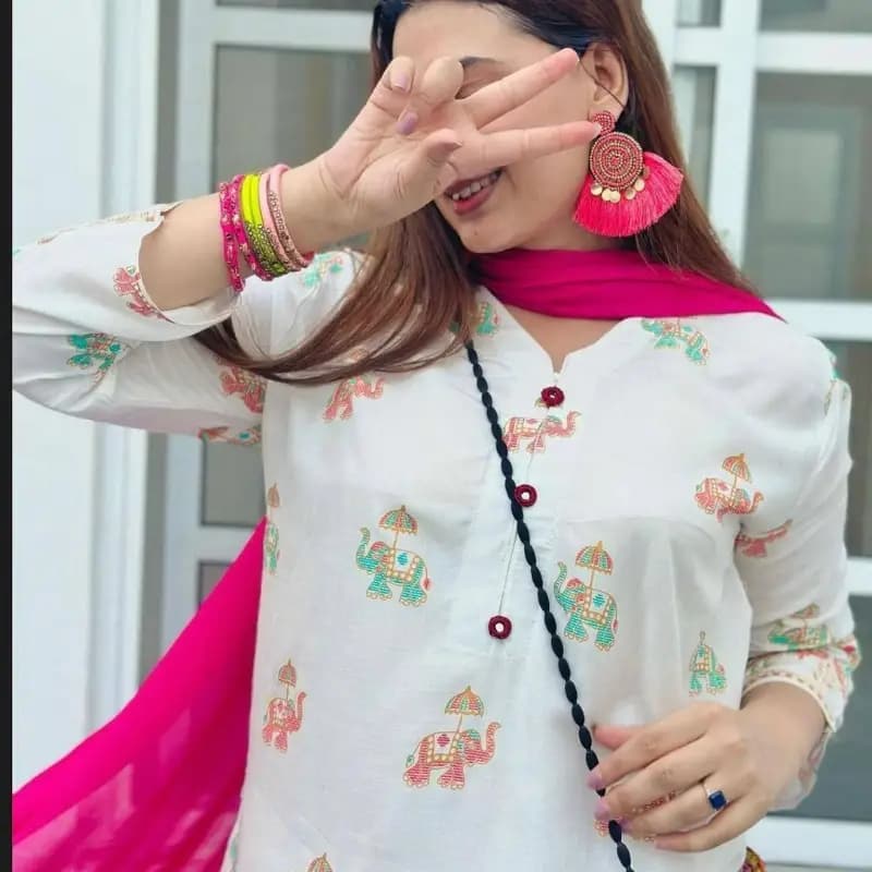 2pcs woman stitched lilen block print  suit