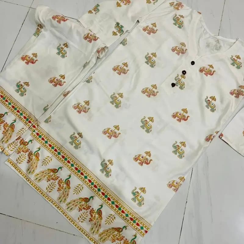 2pcs woman stitched lilen block print  suit