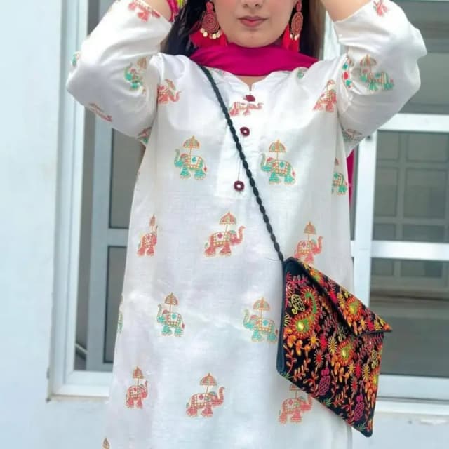2pcs woman stitched lilen block print suit